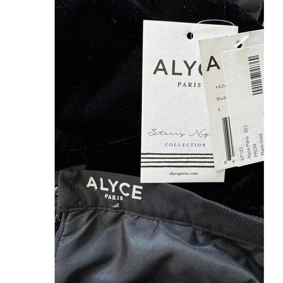ALYCE PARIS STARRY NIGHT Black Gold Kalani Halter Top Velvet Prom Gown Size S - Picture 7 of 10